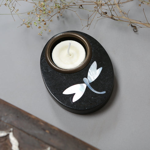 Oval Stone Tea Light Holder with Mother-of-Pearl